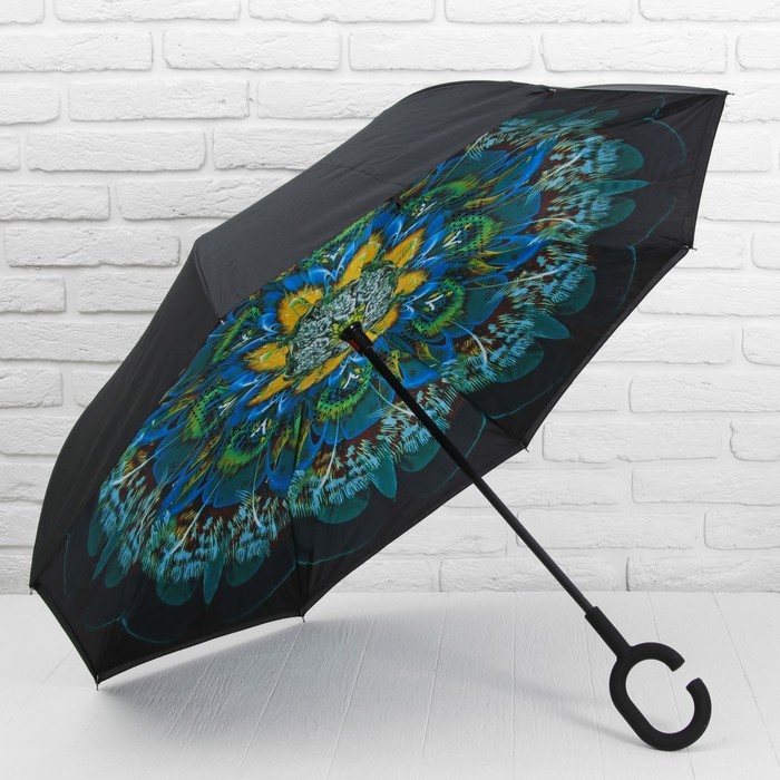 Зонт наоборот "Жар-птица", механический, R=58см, цвет чёрный