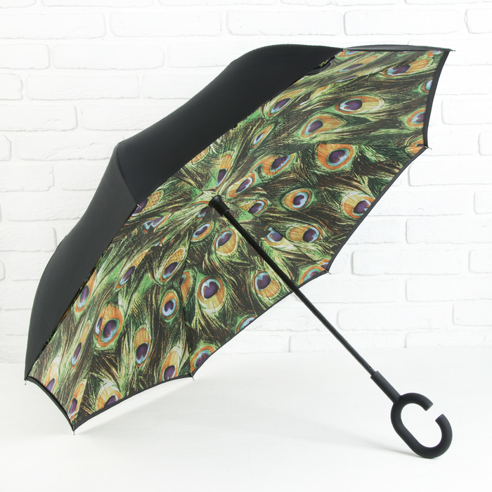 Зонт наоборот "Павлин", механический, R=58см, цвет чёрный