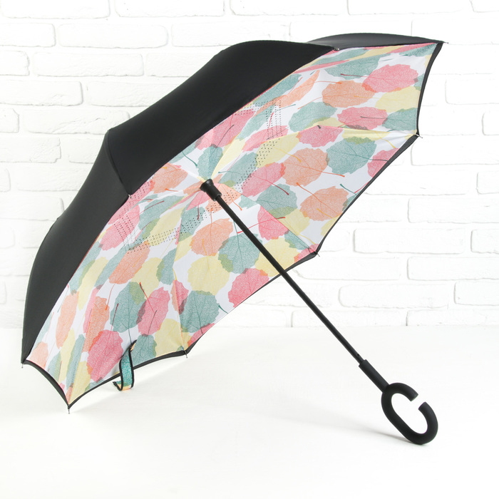 Зонт наоборот "Листопад", механический, R=58см, цвет чёрный