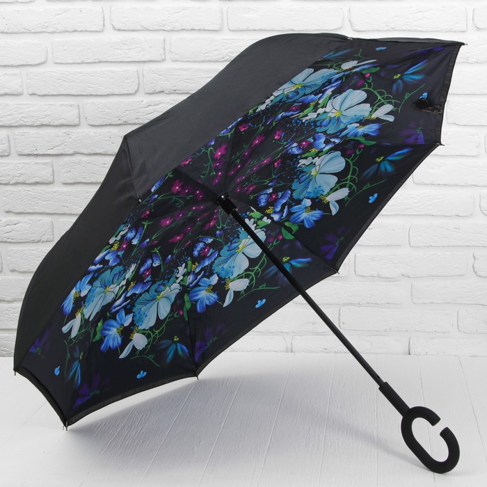 Зонт наоборот "Букет", механический, R=58см, цвет чёрный
