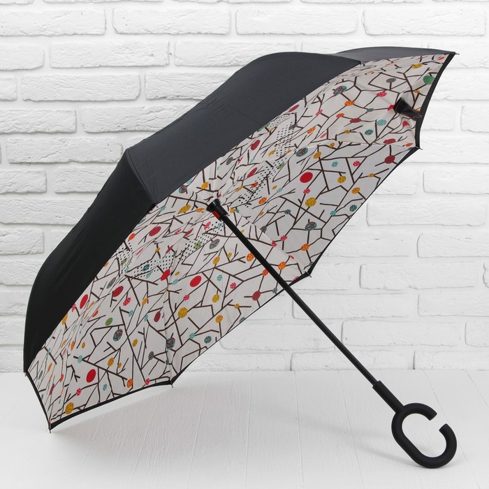 Зонт наоборот "Веточки", механический, R=58см, цвет чёрный