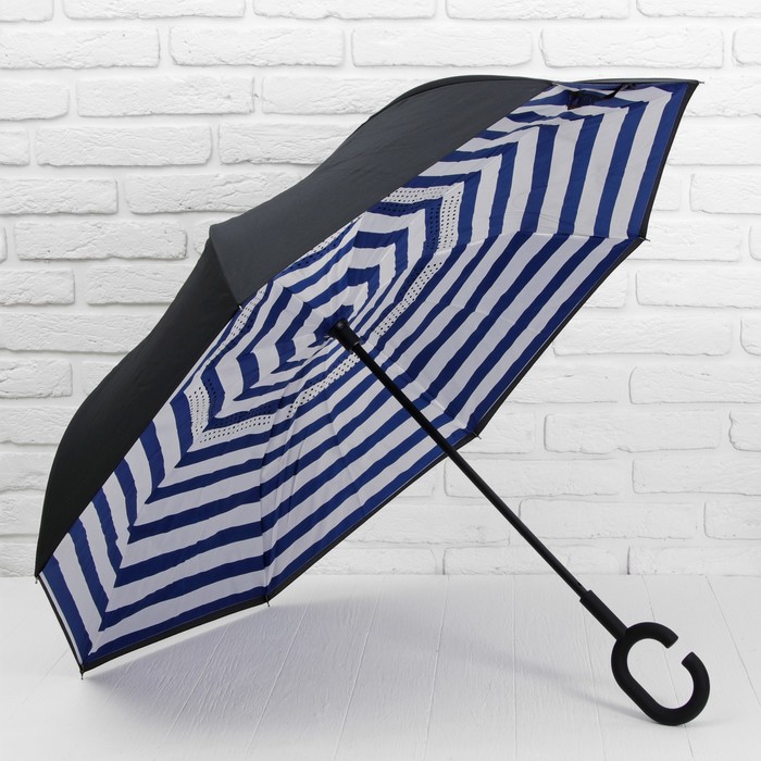 Зонт наоборот "Полосы", механический, R=58см, цвет чёрный/