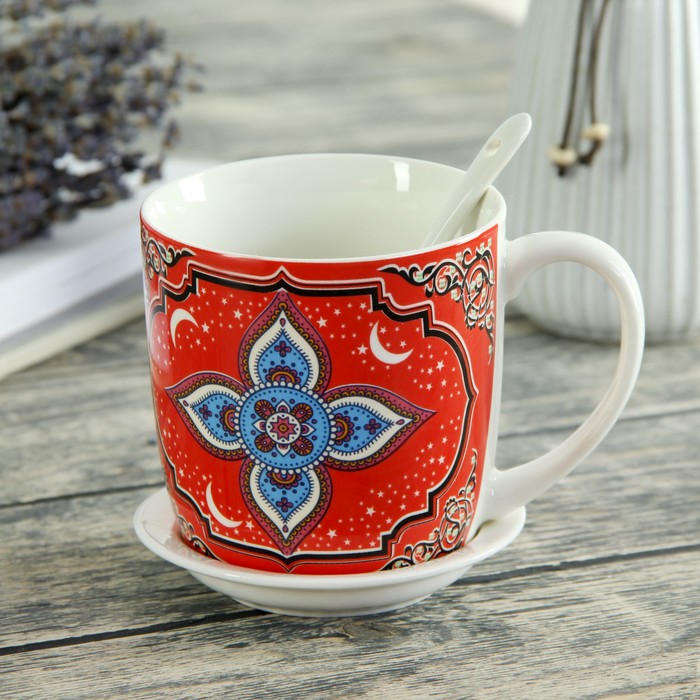 Кружка 350 мл "Восток", с подставкой и ложкой, рисунок МИКС