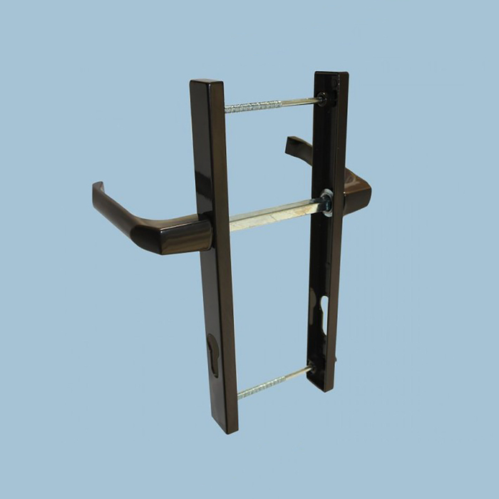 Комплект ручек DHS 92/1 RAL (8019), для узкопрофильных замков, м/о 92 мм, коричневый