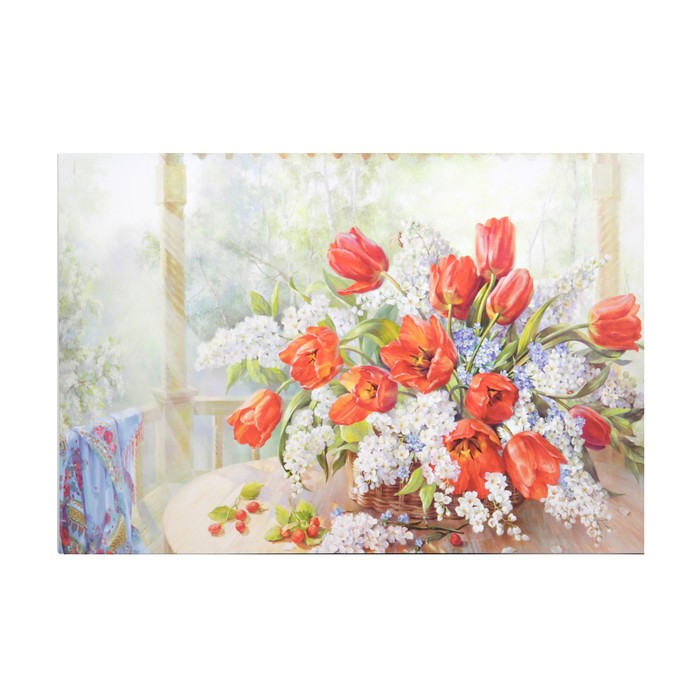 Картина на подрамнике &quot;Тюльпаны с черёмухой&quot; 64*44 см