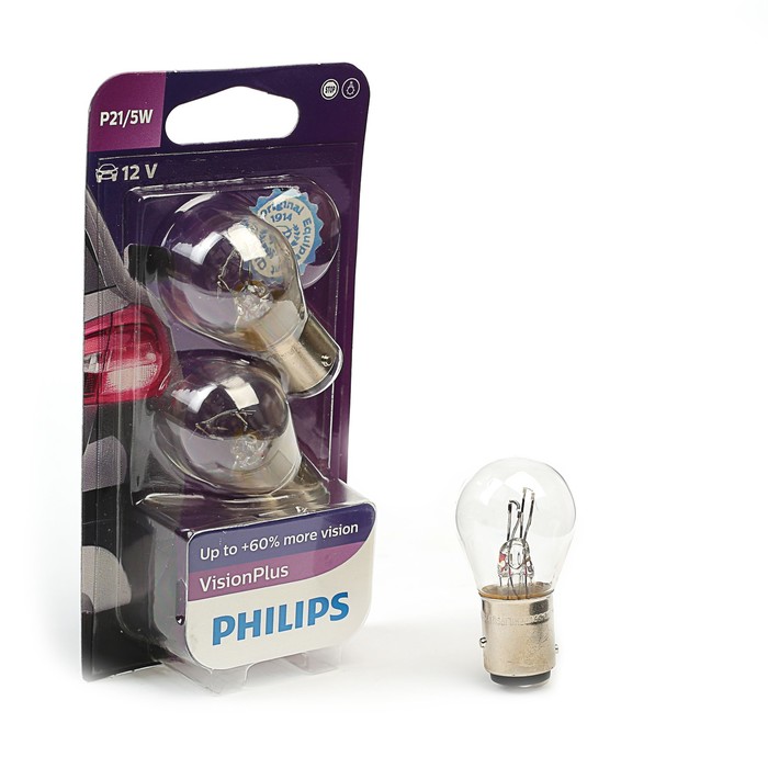 Галогенная лампа PHILIPS, P21/5W (BAY15d), 12 В, 3 Вт, , 2 шт., 12499 VP B2