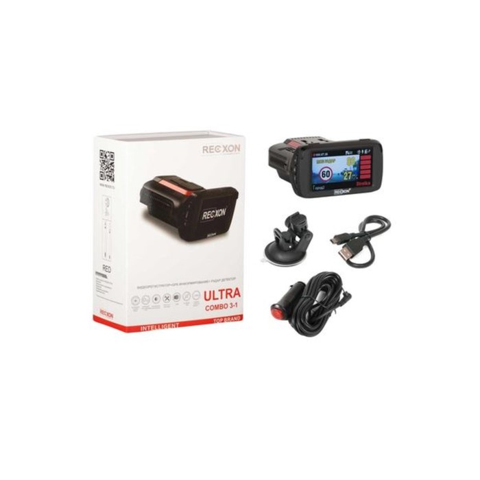 Видеорегистратор + радар-детектор Recxon Ultra RED, 2.7", обзор 170°, 2304x1296