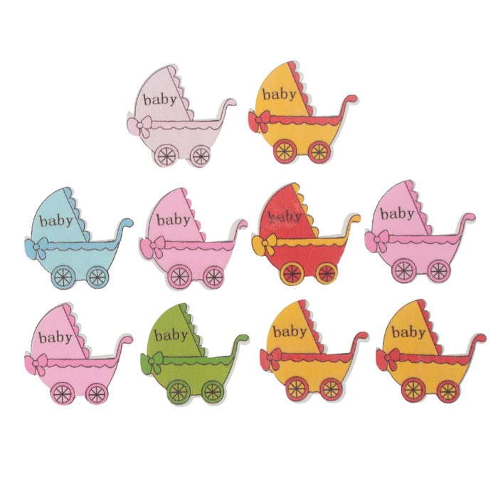 Декор для творчества дерево "Детская коляска" (набор 10 шт) 3,3х3,3 см