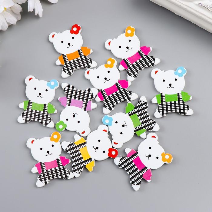 Декор для творчества дерево "Медвежонок с цветочком" (набор 10 шт) 3,5х2,8 см