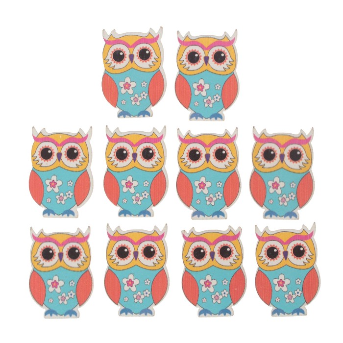 Декор для творчества дерево "Сова в цветочек" (набор 10 шт) 3,7х2,7 см