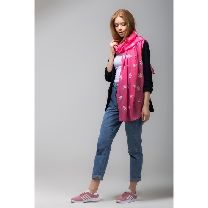 Палантин Этель "Снежинки", размер 70 х 180 см, вид 1, цвет розовый/белый