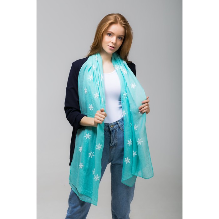 Палантин Этель "Снежинки", размер 70 х 180 см, вид 1, цвет голубой/белый