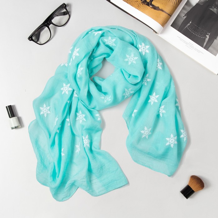 Палантин Этель "Снежинки", размер 70 х 180 см, вид 1, цвет голубой/белый