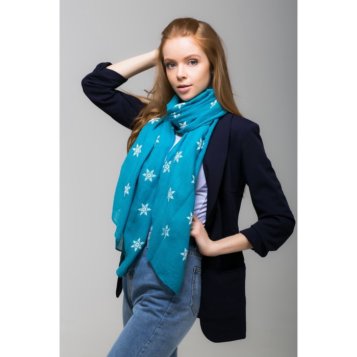 Палантин Этель "Снежинки", размер 70 х 180 см, вид 1, цвет синий/белый