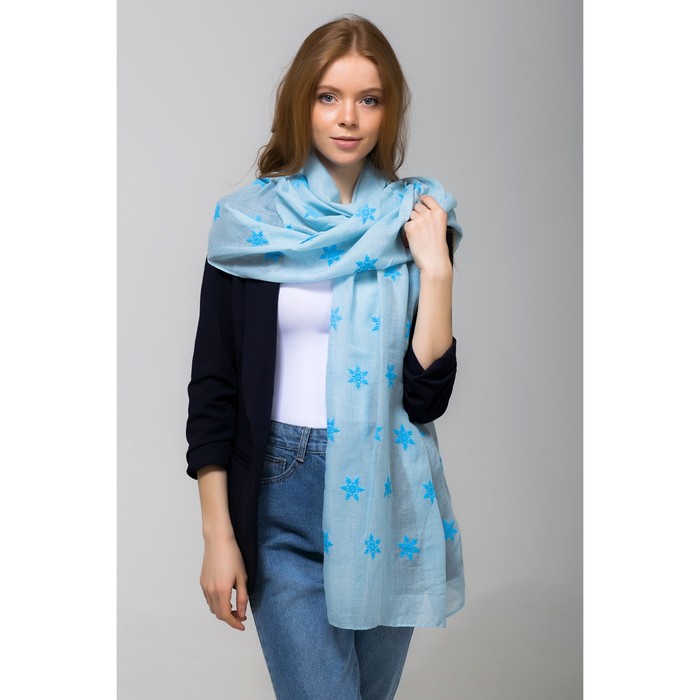 Палантин Этель "Снежинки", размер 70 х 180 см, вид 2, цвет голубой/синий