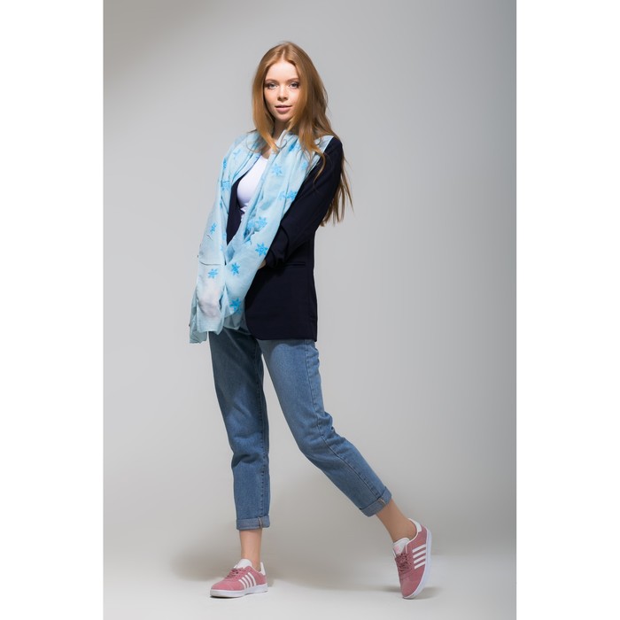 Палантин Этель "Снежинки", размер 70 х 180 см, вид 2, цвет голубой/синий