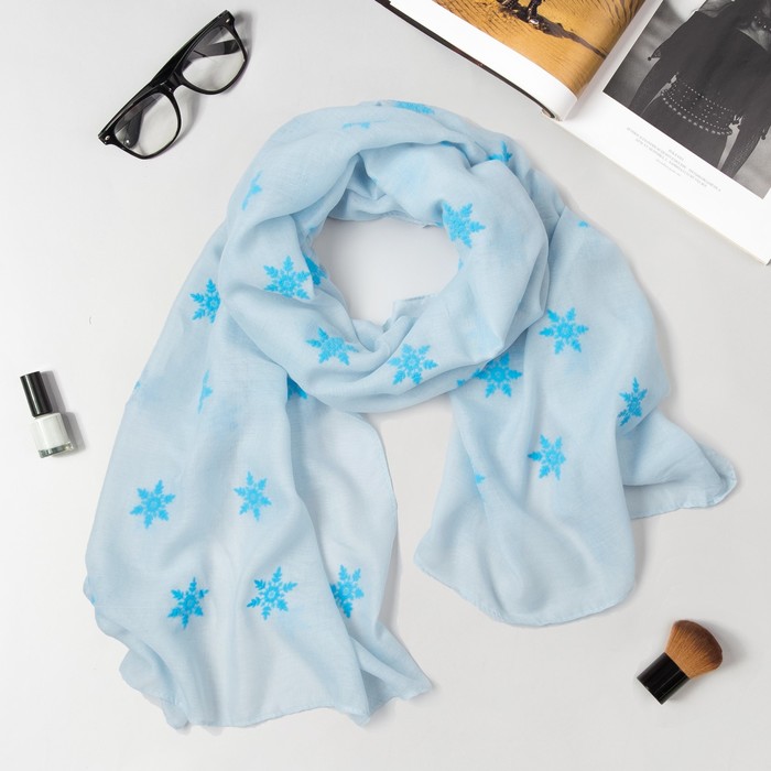 Палантин Этель "Снежинки", размер 70 х 180 см, вид 2, цвет голубой/синий