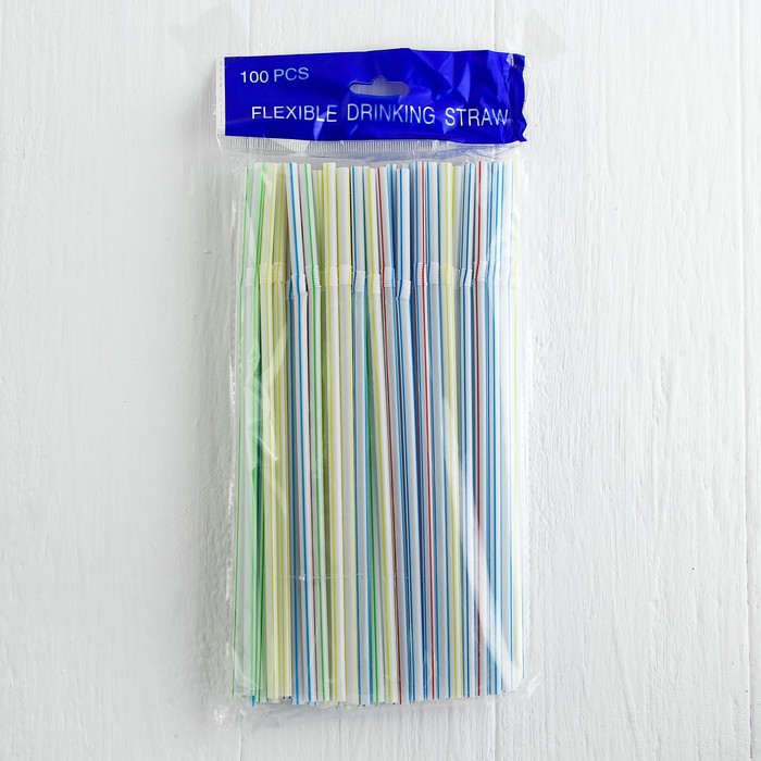 Трубочки для коктейля в полоску, цвета МИКС, набор 100 штук