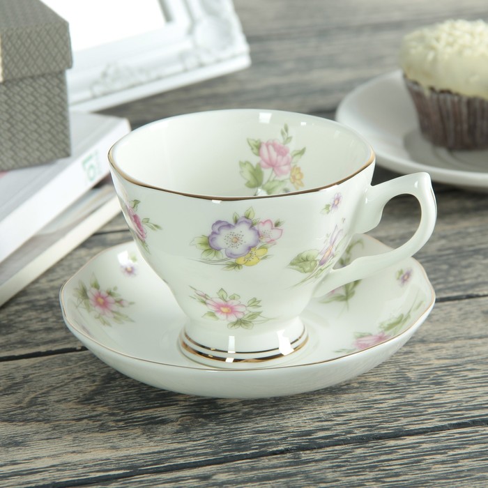 Чайная пара "Нежность" чашка 200 мл, 11,5х9,2х7,5, блюдцем 13,5х2,5 см