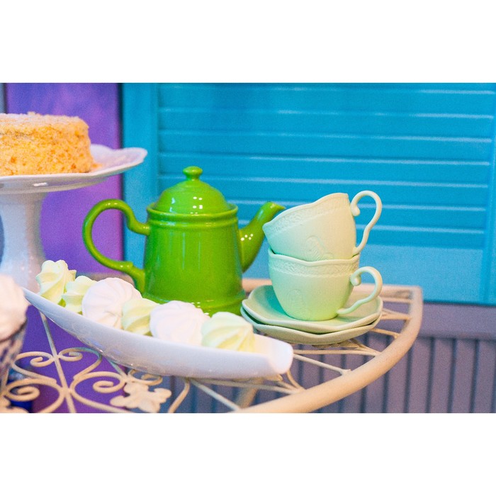 Чайная пара 200 мл "Бабочка", блюдце 12,7 см, цвет зеленый