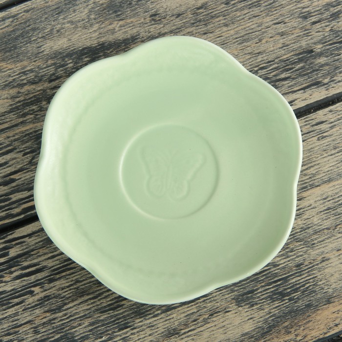 Чайная пара 200 мл "Бабочка", блюдце 12,7 см, цвет зеленый