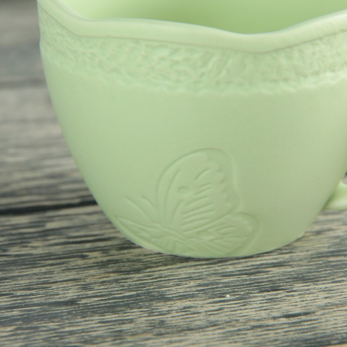 Чайная пара 200 мл "Бабочка", блюдце 12,7 см, цвет зеленый