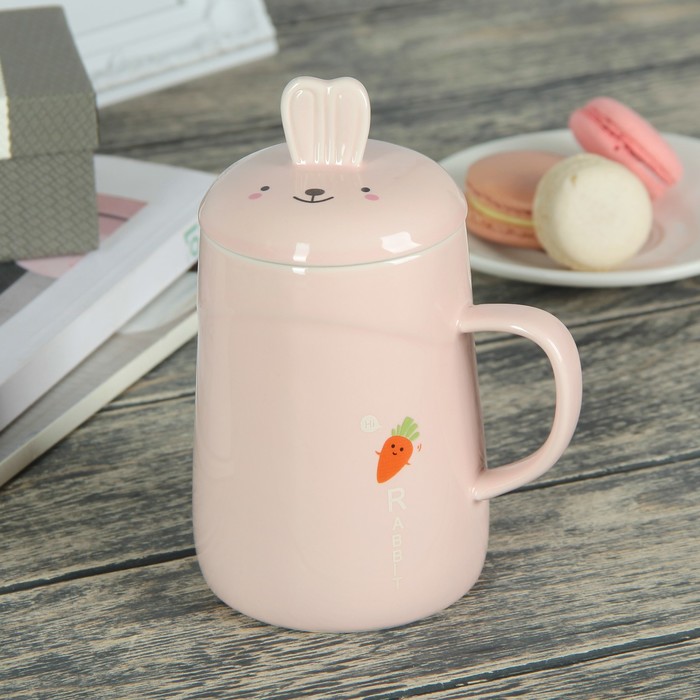 Кружка 420 мл "Лесные жители", с керамической крышкой, животные МИКС