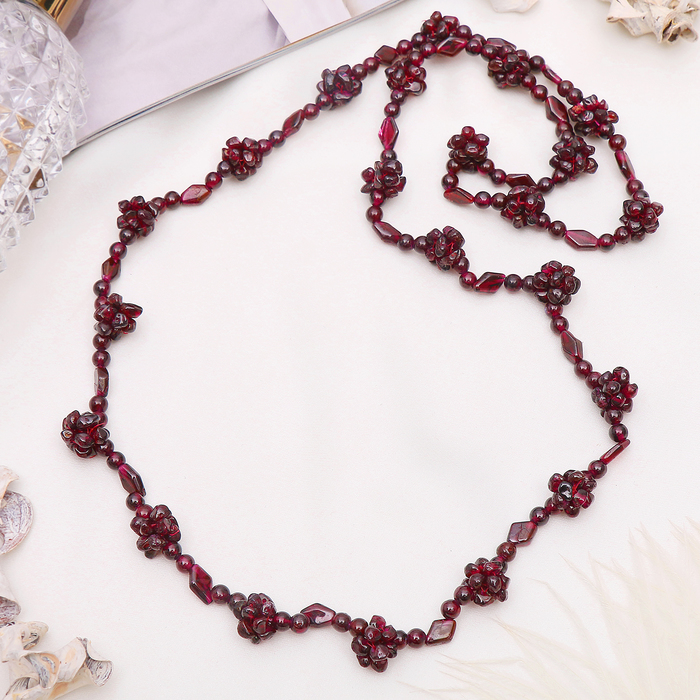 Бусы "Гранат" цветочек с ромбом, 65см