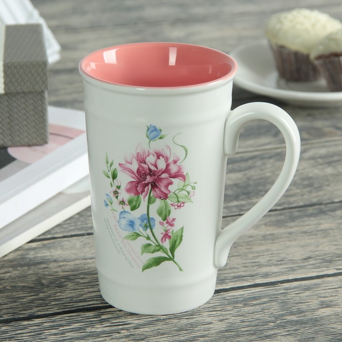 Кружка 450 мл "Цветы", рисунок и цвета МИКС