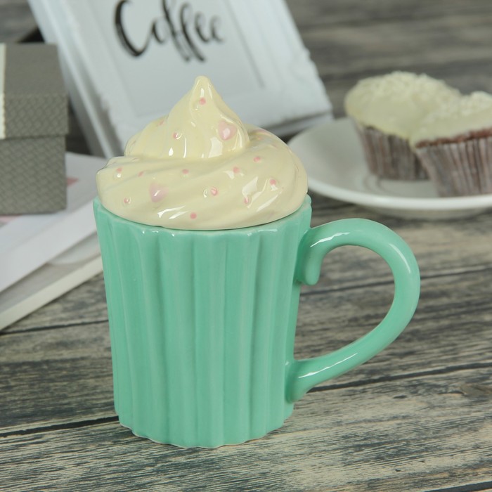 Кружка 250 мл "Пироженка", с керамической крышкой, цвет и крышечки МИКС