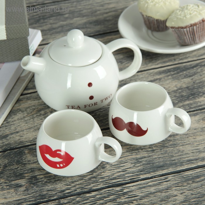 Набор керамический чайный «Чай для двоих», 3 предмета: чайник 400 мл, 2 чашки 200 мл