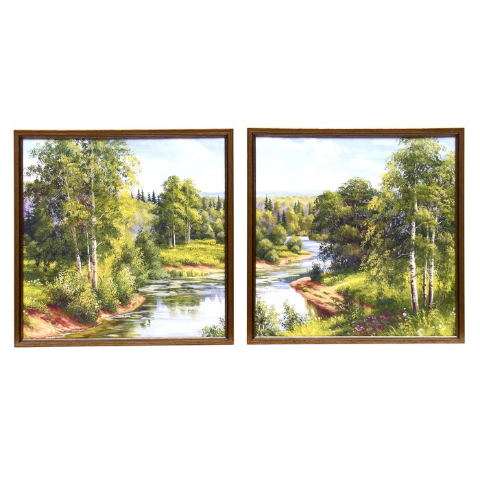 Модульная картина "Летний денёк у реки" (33*33см-2шт) 33*70 см