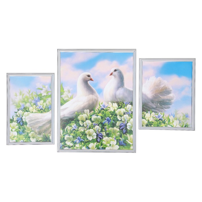 Модульная картина "Голуби в цветах" 25*40,44*60,30*40,  60*100 см