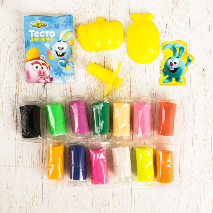 Тесто для лепки "Крош" Смешарики 13 цветов по 14 гр, шприц, 2 формочки