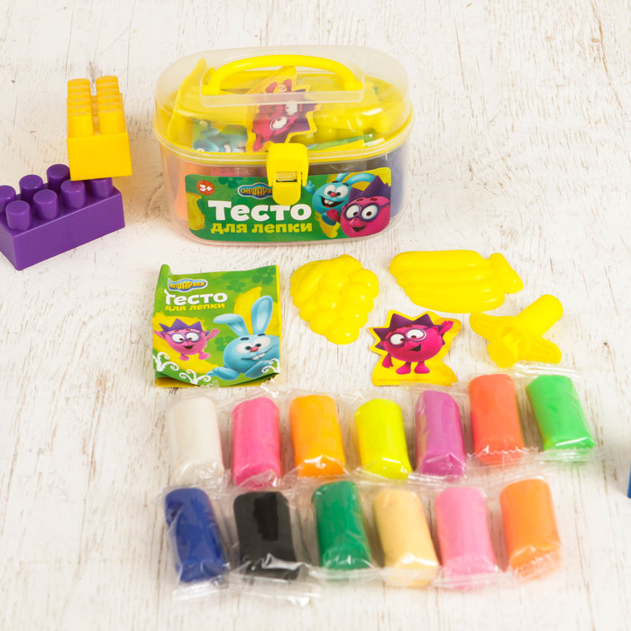 Тесто для лепки "Ёжик" Смешарики 13 цветов по 14 гр, шприц, 2 формочки