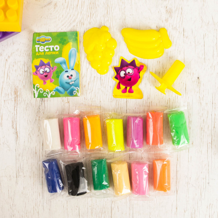 Тесто для лепки "Ёжик" Смешарики 13 цветов по 14 гр, шприц, 2 формочки
