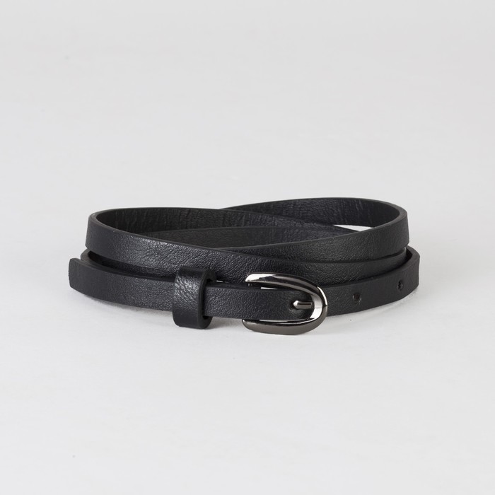 Ремень женский, гладкий матовый, пряжка тёмный металл, ширина - 0,8 см, цвет чёрный
