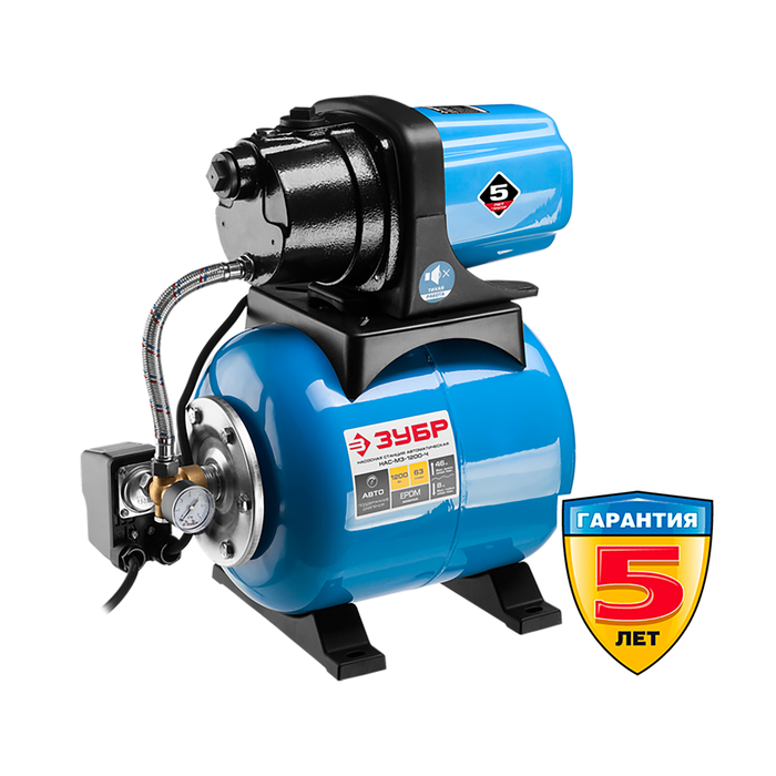 Станция насосная "ЗУБР" Мастер М3, автоматич., 1200 Вт, 63 л/мин, напор 46м, бак 20 л, чугун 35315
