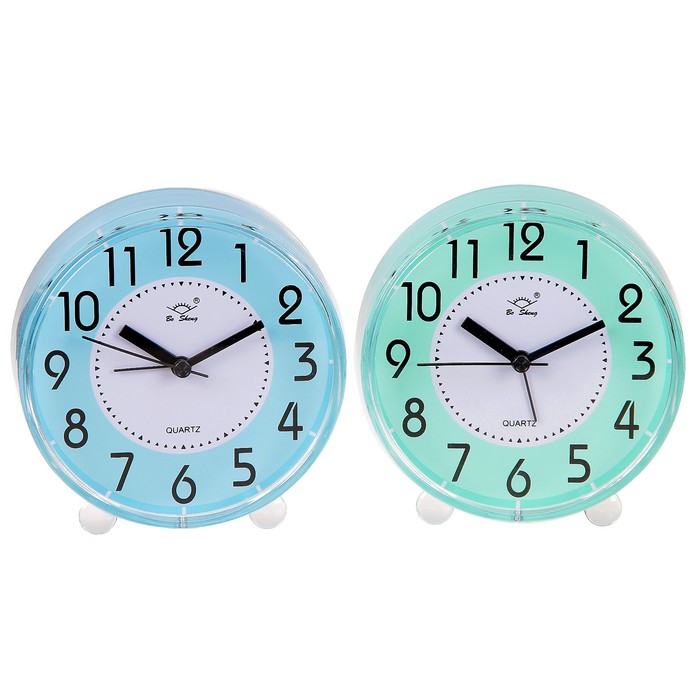 Будильник, круг, края прозрачные, циферблат белый круг в центре, микс, 12*12,5см