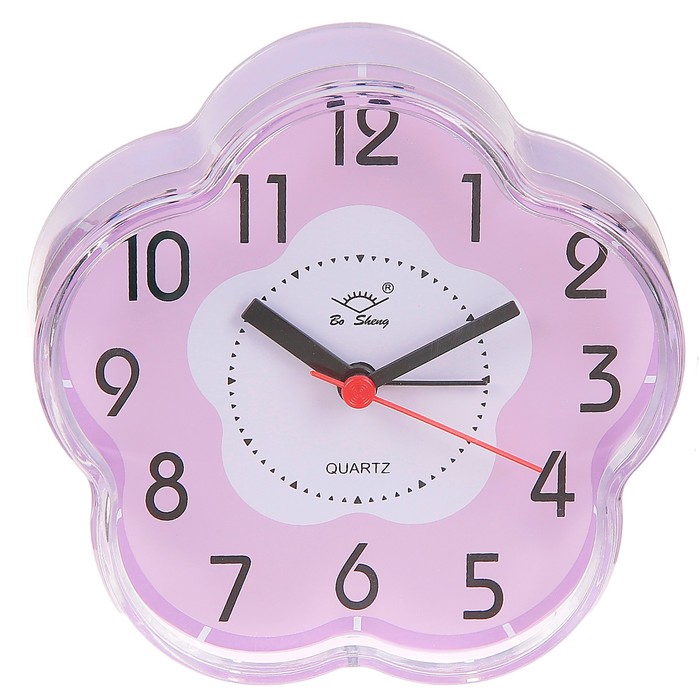 Будильник Цветок, края прозрачные, циферблат цветной круг в центре, микс, 12*12,5см