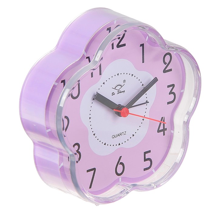 Будильник Цветок, края прозрачные, циферблат цветной круг в центре, микс, 12*12,5см