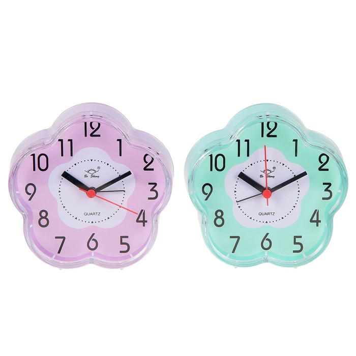 Будильник Цветок, края прозрачные, циферблат цветной круг в центре, микс, 12*12,5см