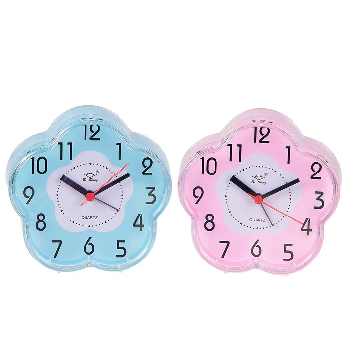 Будильник Цветок, края прозрачные, циферблат цветной круг в центре, микс, 12*12,5см