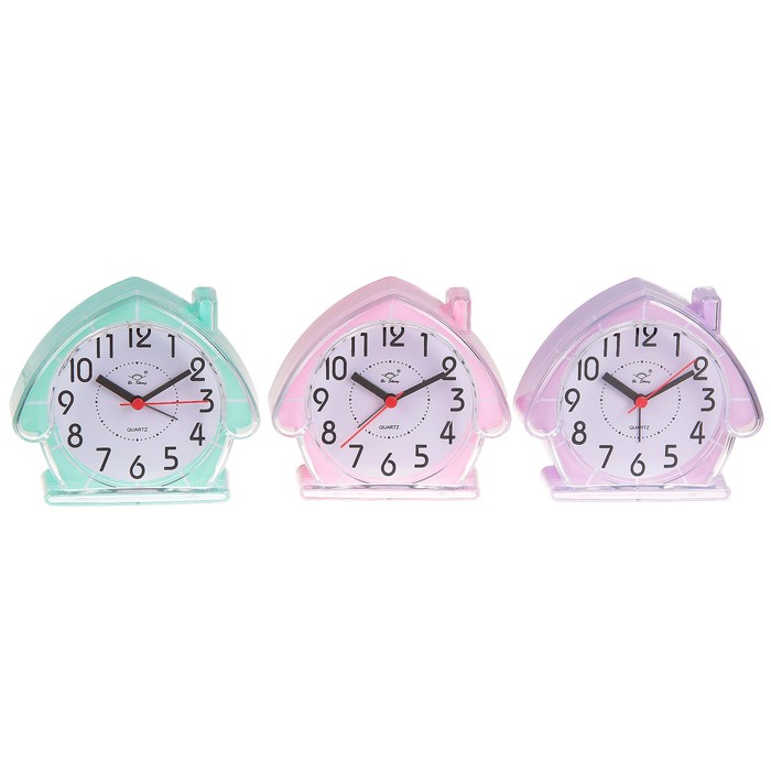 Будильник Домик, края прозрачные, циферблат белый, микс, 12*12,5см
