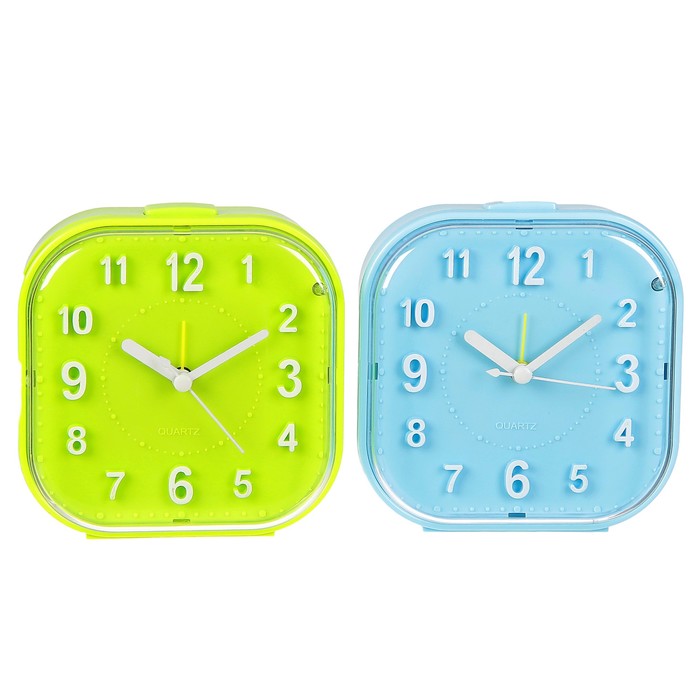 Будильник квадрат с кругл. углами, кант прозрачный, подсветка, микс, 11*11см