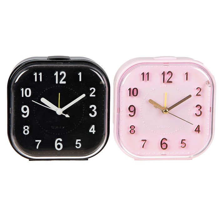 Будильник квадрат с кругл. углами, кант прозрачный, подсветка, микс, 11*11см