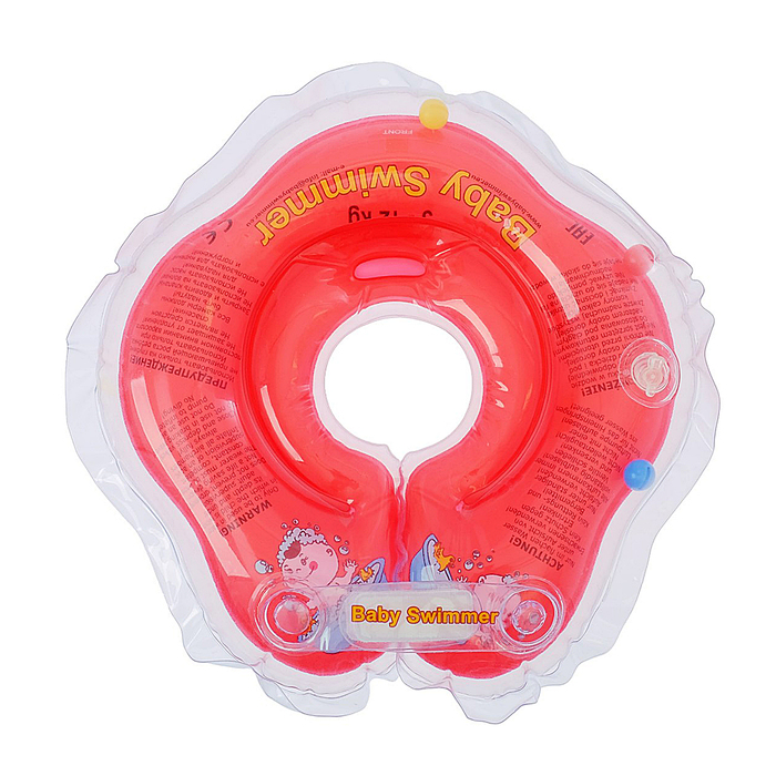 Круг на шею для купания, полуцвет + внутри погремушка, цвет красный