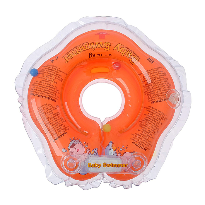 Круг на шею для купания, полуцвет + внутри погремушка, цвет оранжевый