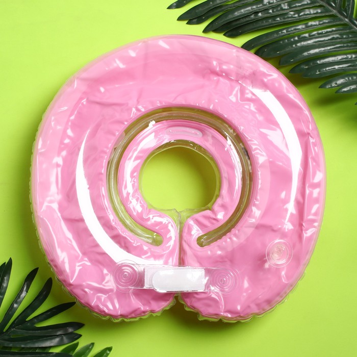 Круг на шею для купания, полуцвет + внутри погремушка, цвет розовый