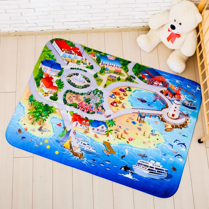 Детский ультрамягкий игровой коврик «На пляже», размер 180х130 см